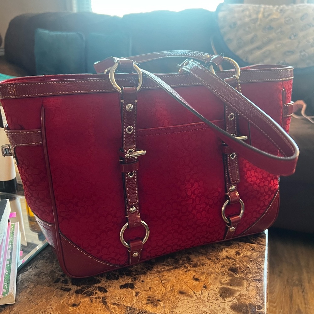 Coach Red Leather Shoulder Bag